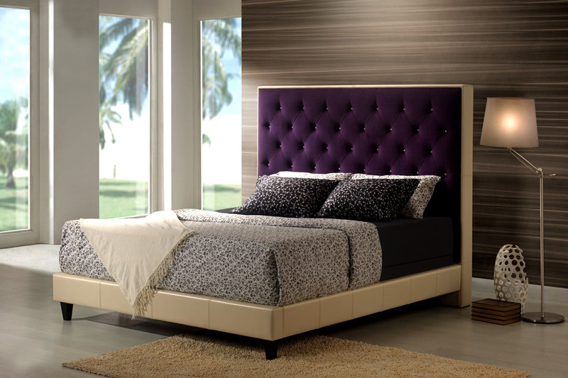 bed frame on purple mattresses